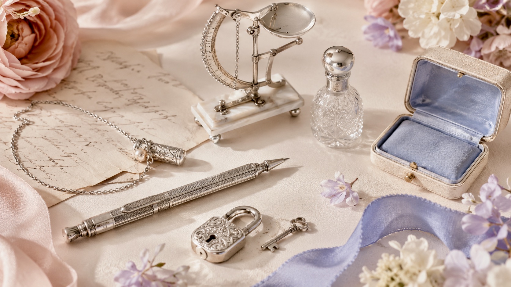 Romantic vintage still life flatlay