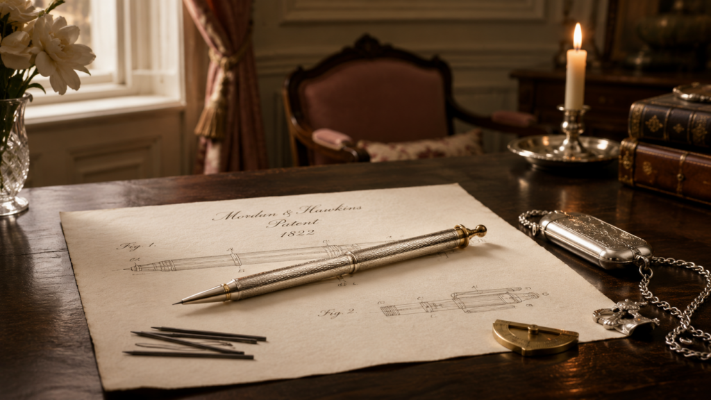 Sampson Mordan Antique patent drafting desk scene vertical
