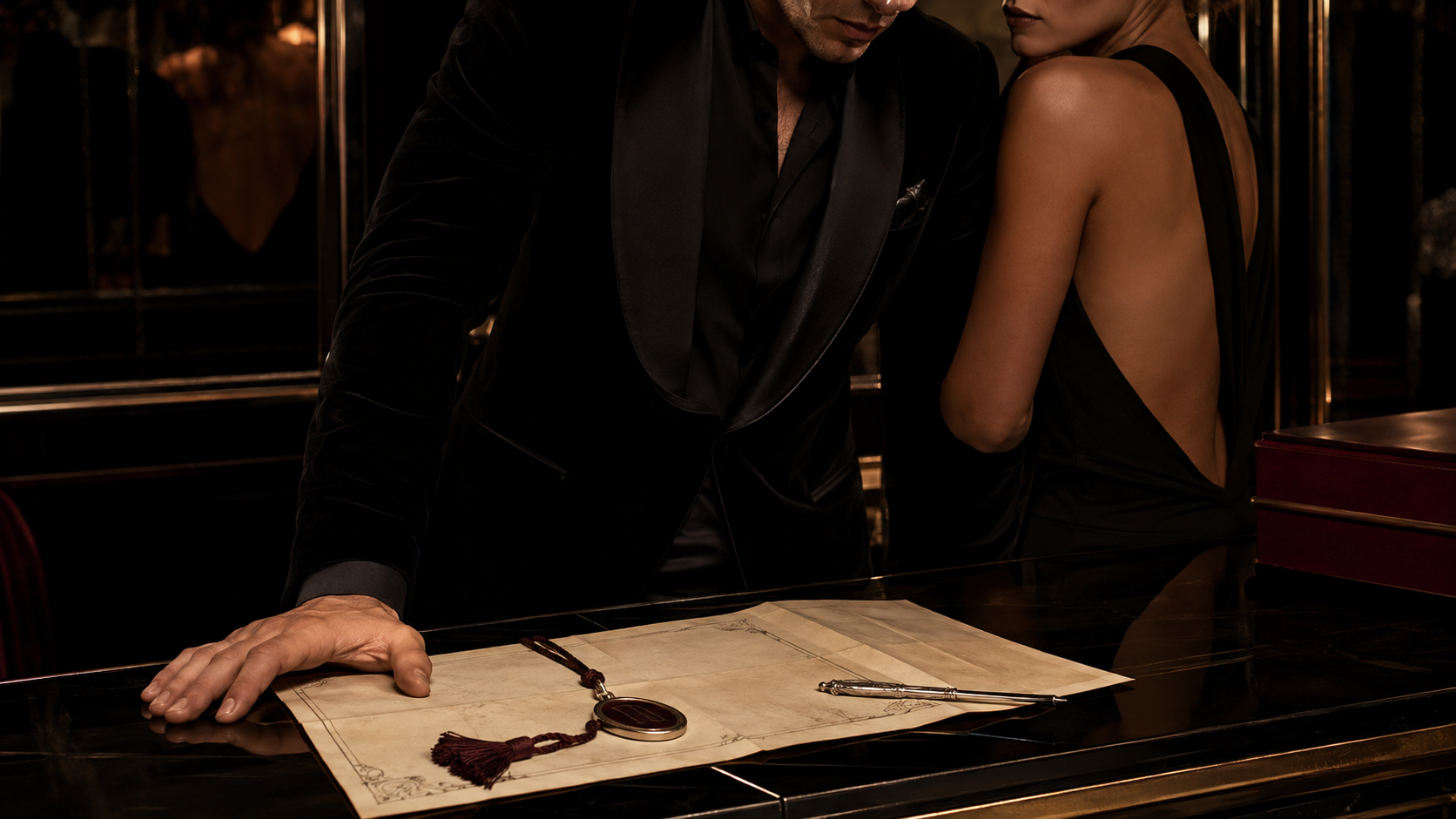 Editorial interpretation of a royal patent warrant with a pendant seal and silver writing instrument